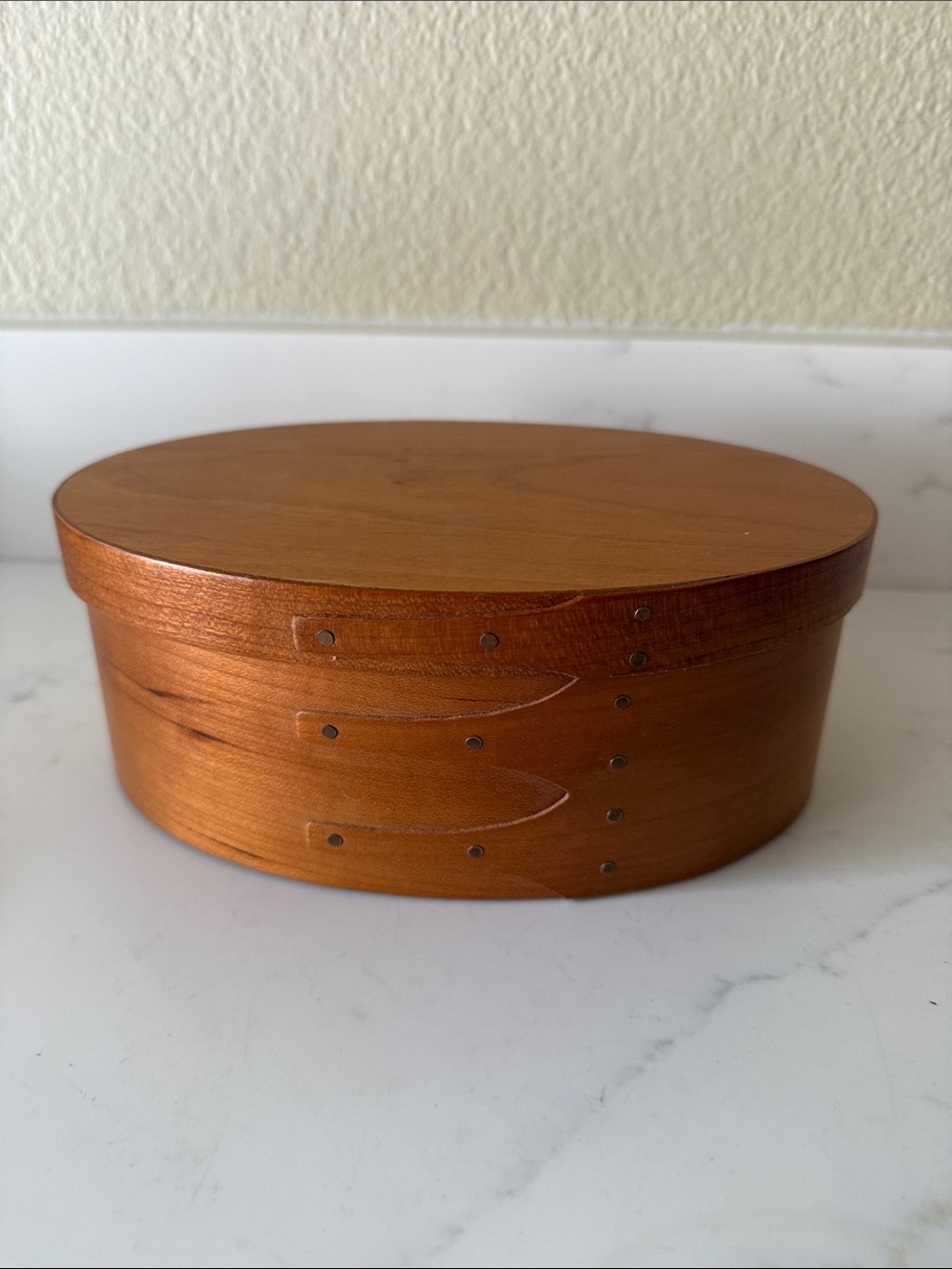 Handcrafted Shaker Style Oval Wood Keepsake Box in Warm Brown